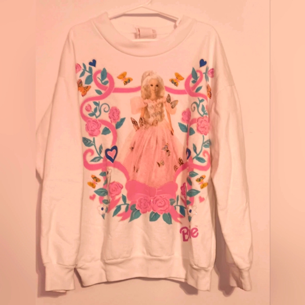 Barbie Vintage White and Pink Floral Sweatshirt